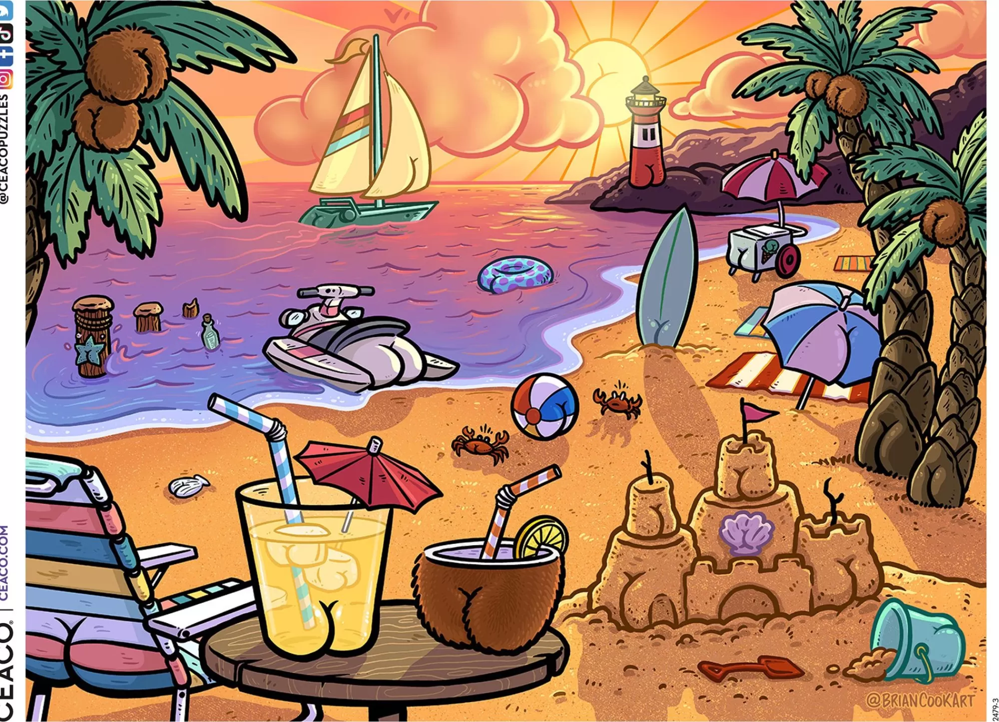 Ceaco Brian Cook - Butts On Things - Suns Out - 500 Piece Puzzle* Food Puzzles