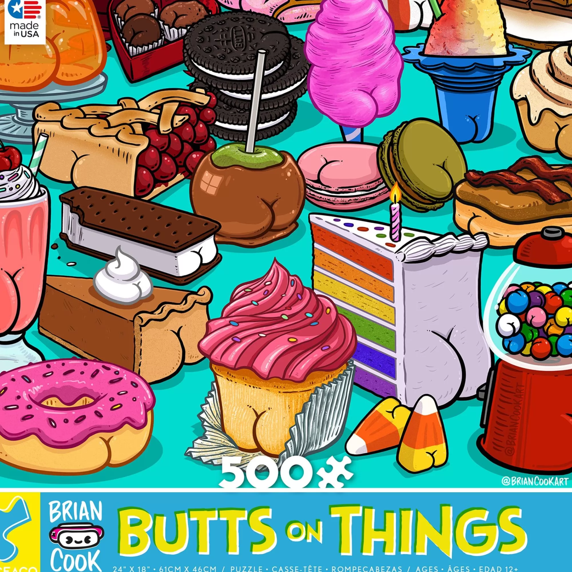 Ceaco Brian Cook - Butts On Things - Sweet Cheeks - 500 Piece Puzzle* Food Puzzles