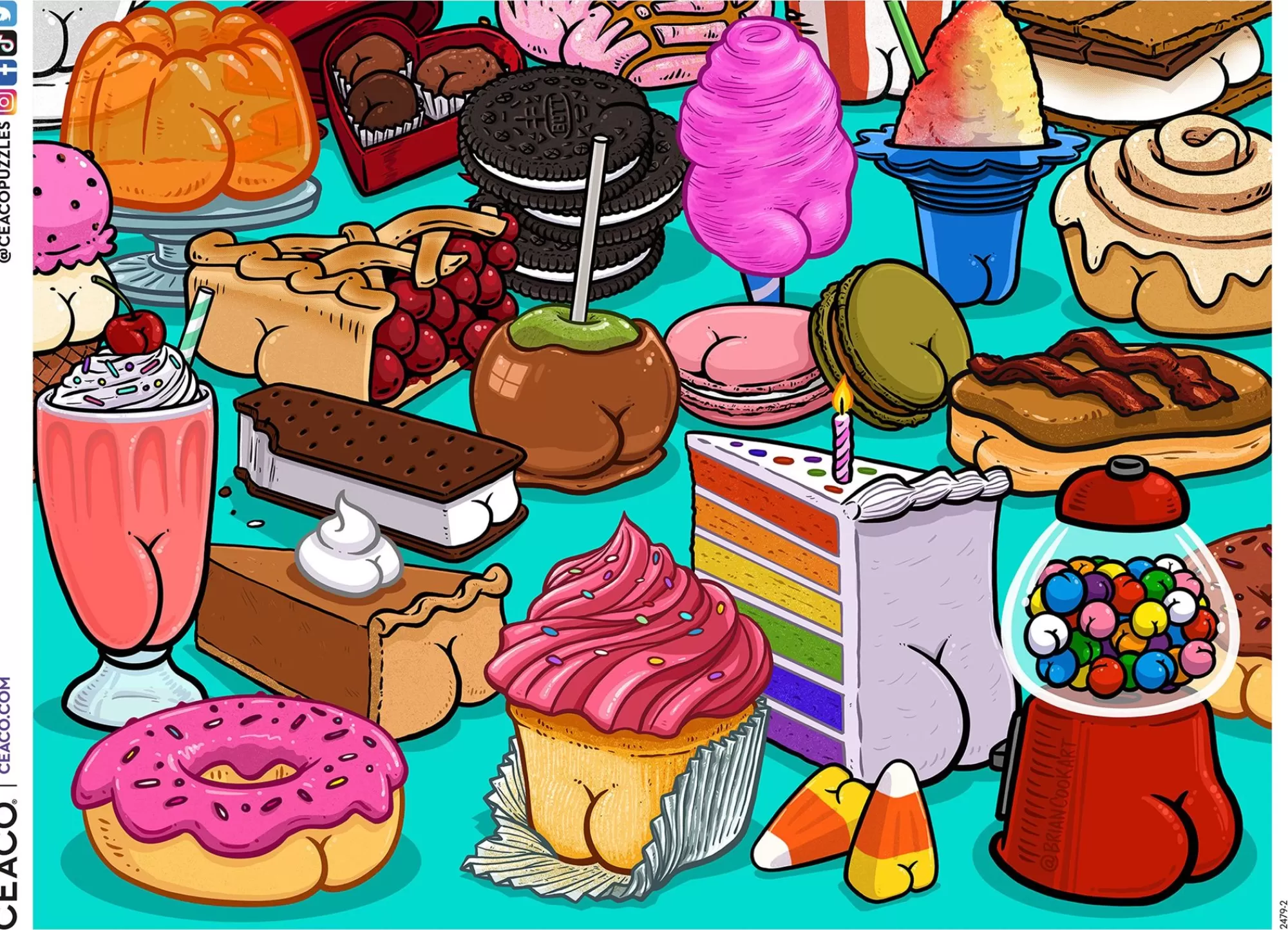 Ceaco Brian Cook - Butts On Things - Sweet Cheeks - 500 Piece Puzzle* Food Puzzles
