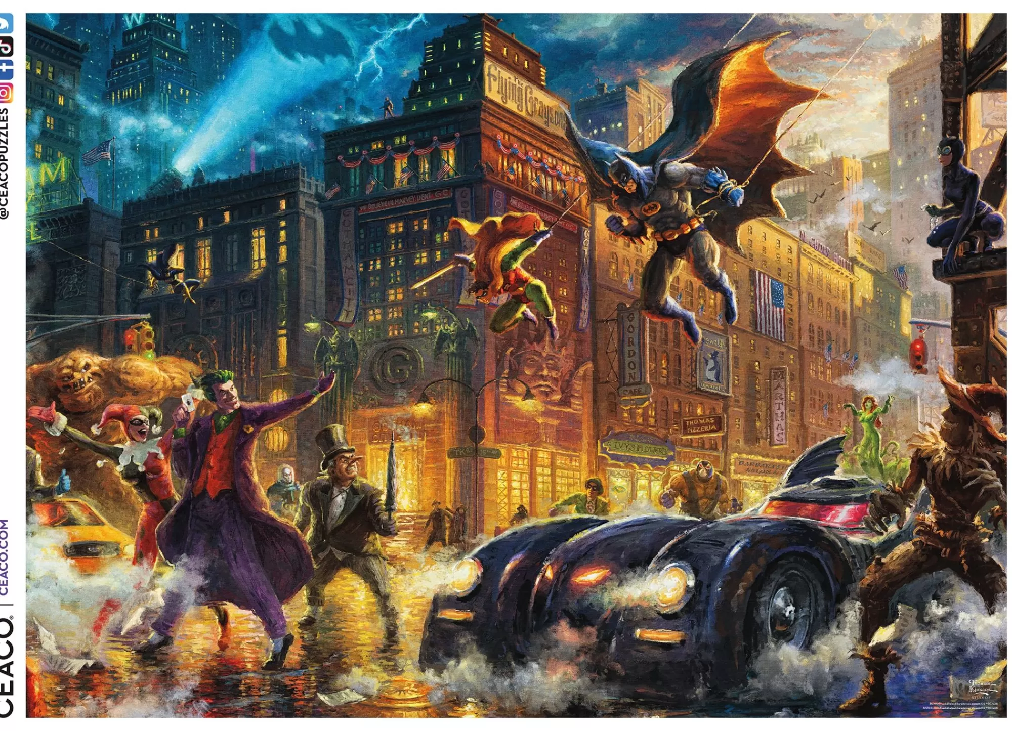 Ceaco Dc Comics Thomas Kinkade - The Dark Knight Saves Gotham City - 1000 Piece Puzzle* Made In Usa' Puzzles