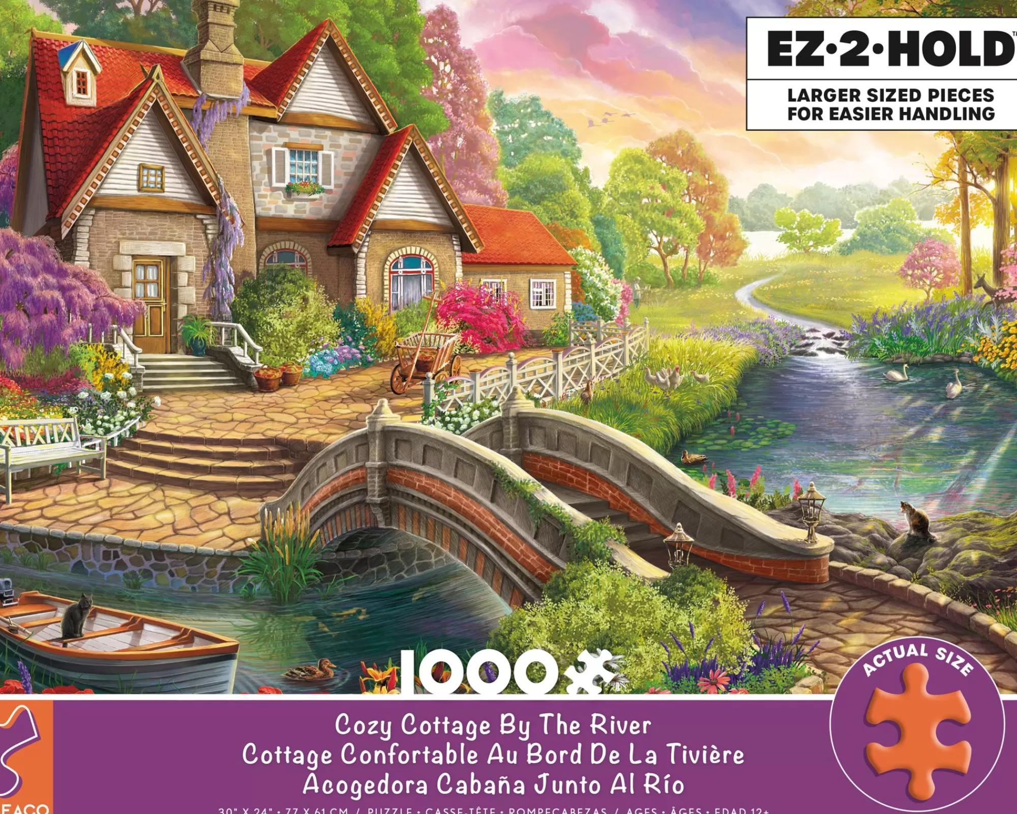 Ceaco Ez 2 Hold - Cozy Cottage By The River - 1000 Oversized Piece Puzzle* Made In Usa' Puzzles