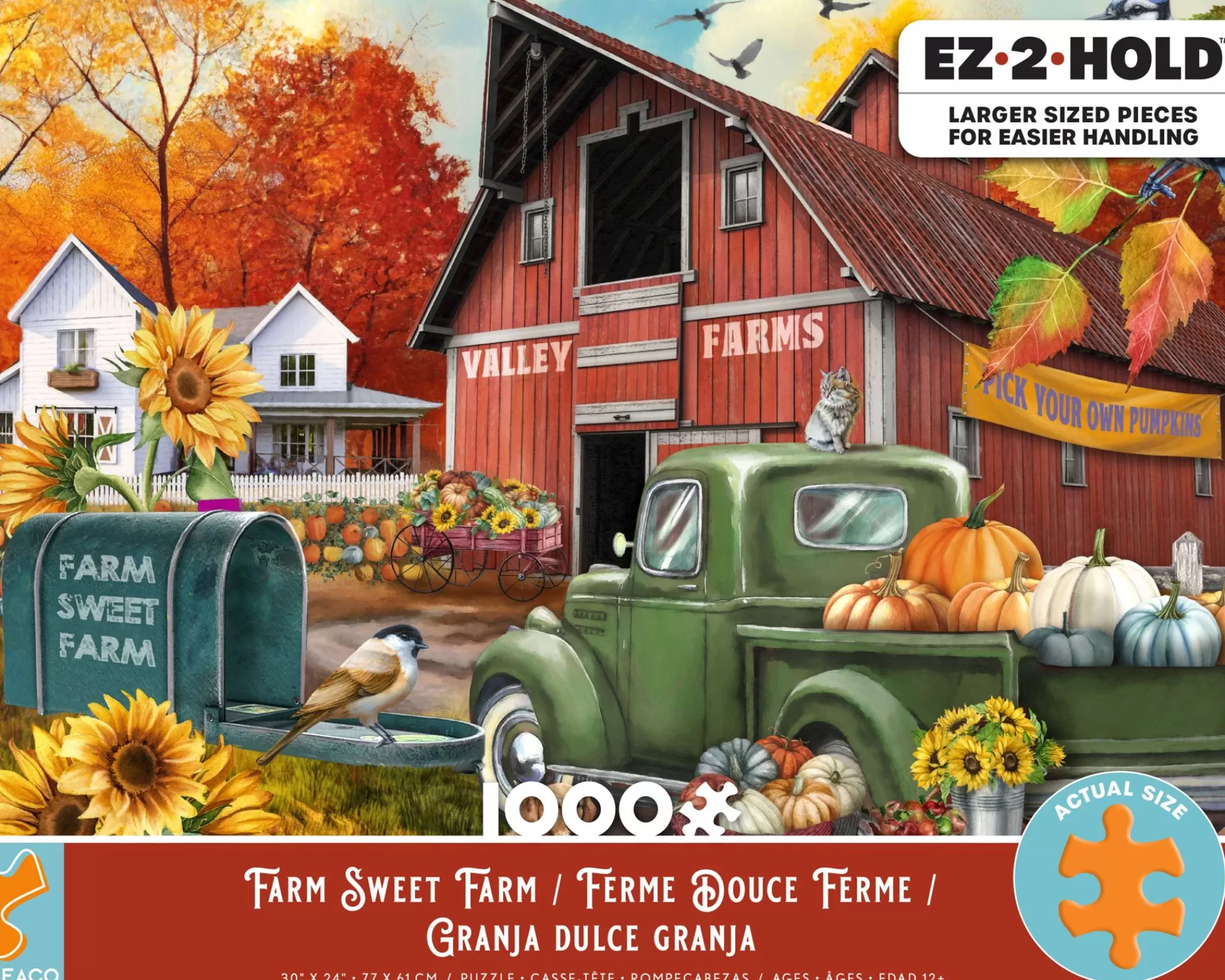 Ceaco Ez 2 Hold - Farm Sweet Farm - 1000 Oversized Piece Puzzle* Made In Usa' Puzzles