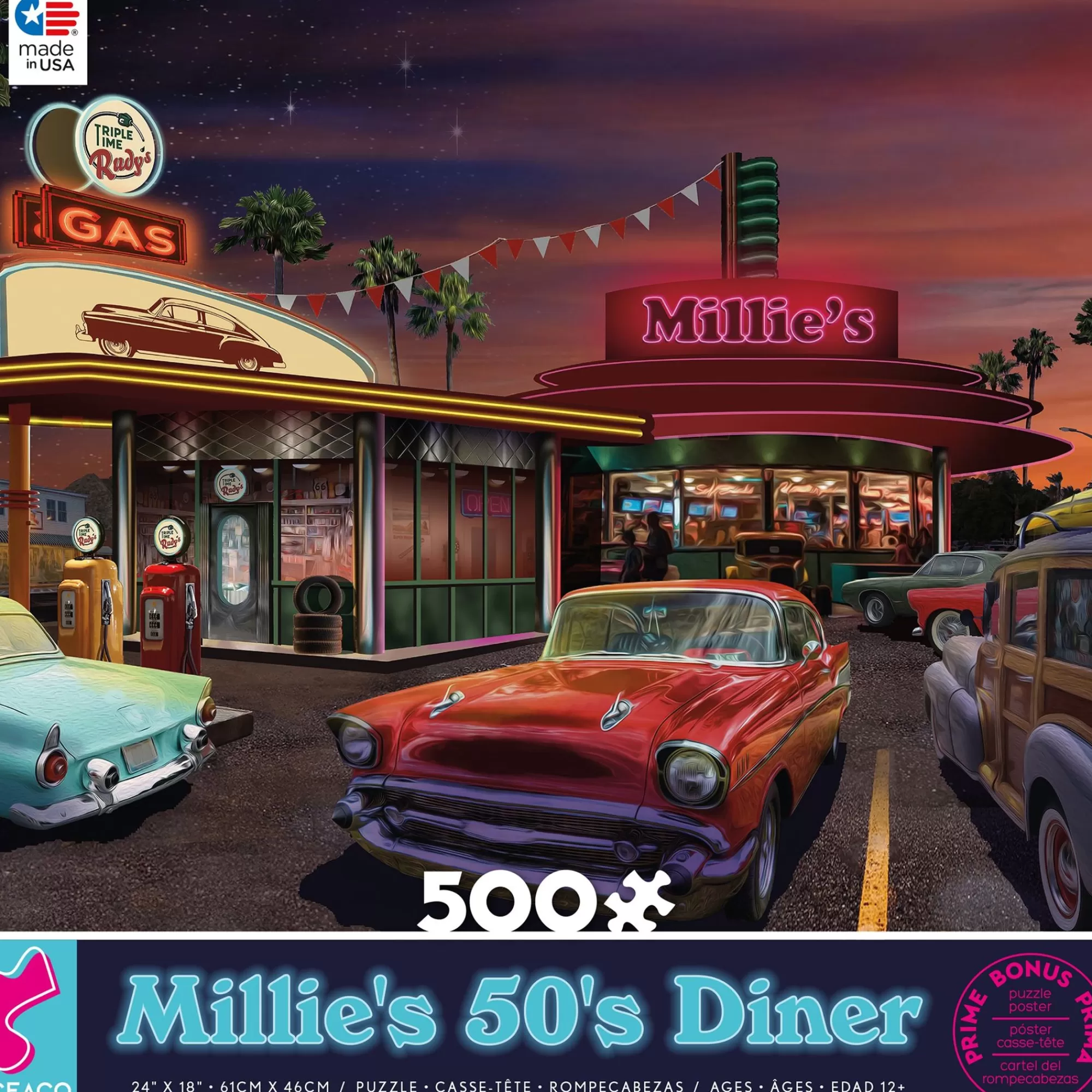 Ceaco Land Of The Free - Millie'S 50S Diner - 500 Piece Puzzle* Americana Puzzles