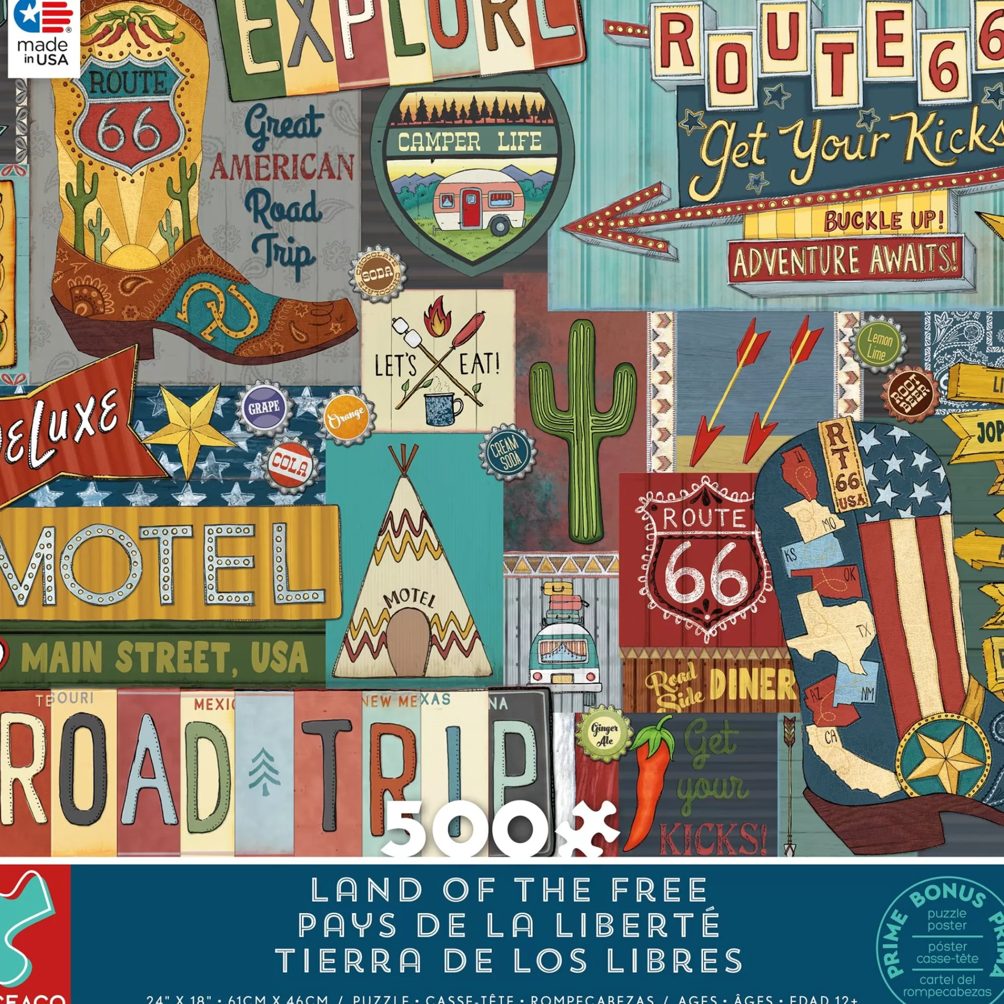 Ceaco Land Of The Free - Route 66 Roadtrip - 500 Piece Puzzle* Americana Puzzles