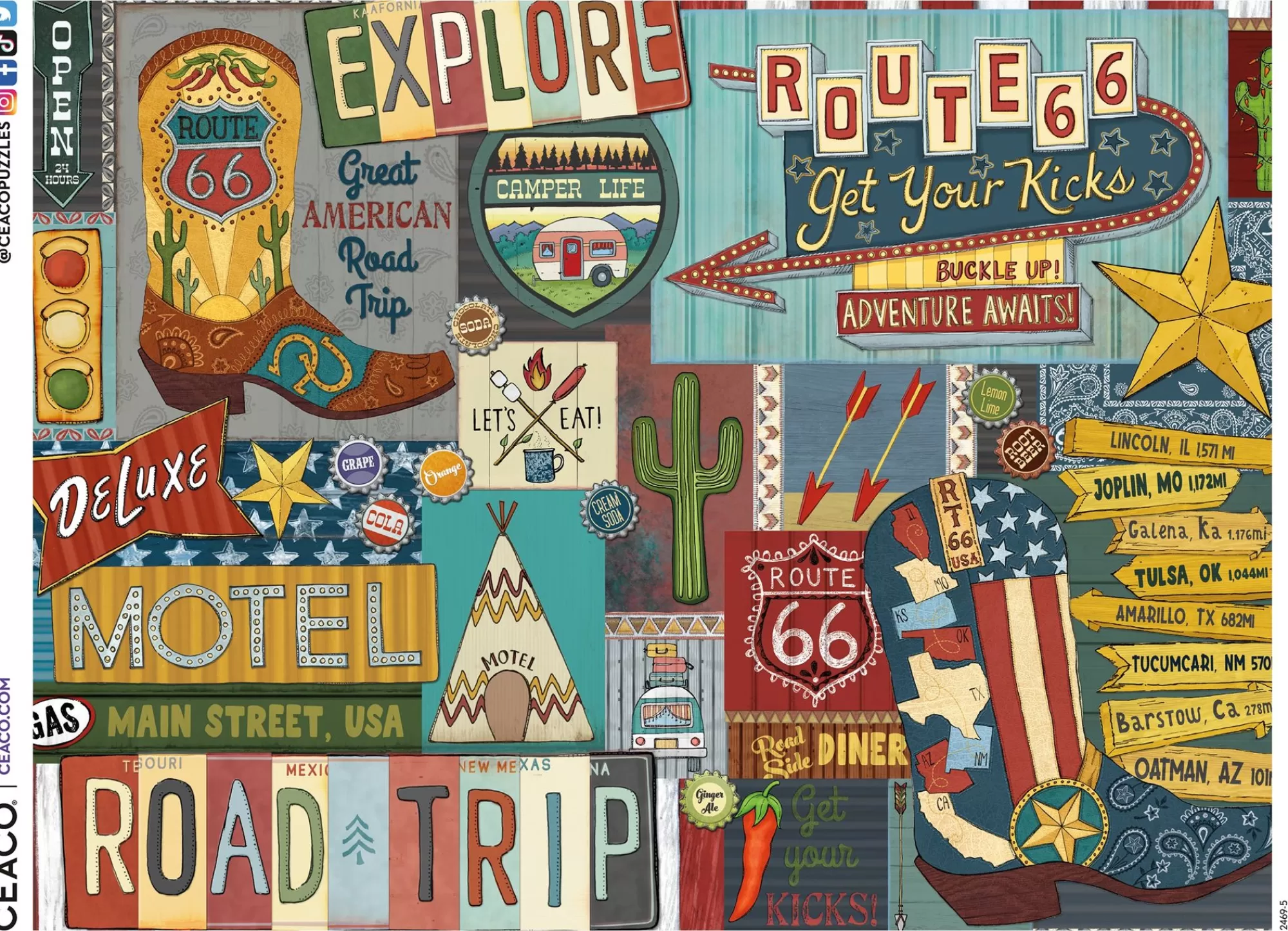 Ceaco Land Of The Free - Route 66 Roadtrip - 500 Piece Puzzle* Americana Puzzles