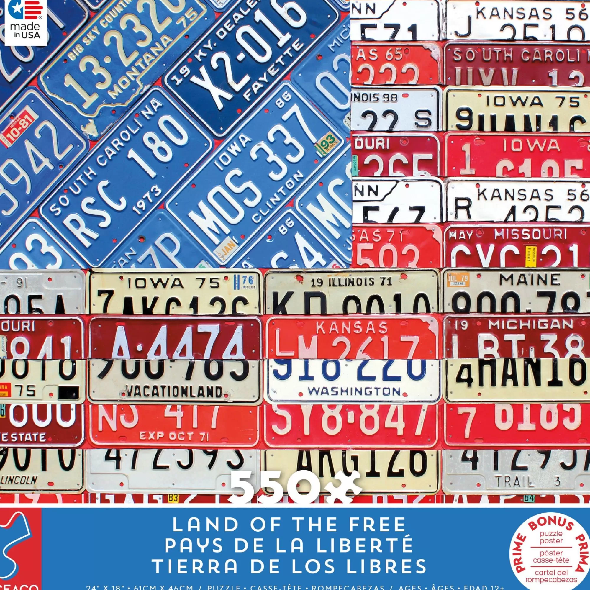 Ceaco Land Of The Free - Usa License Plates - 550 Piece Puzzle* Americana Puzzles