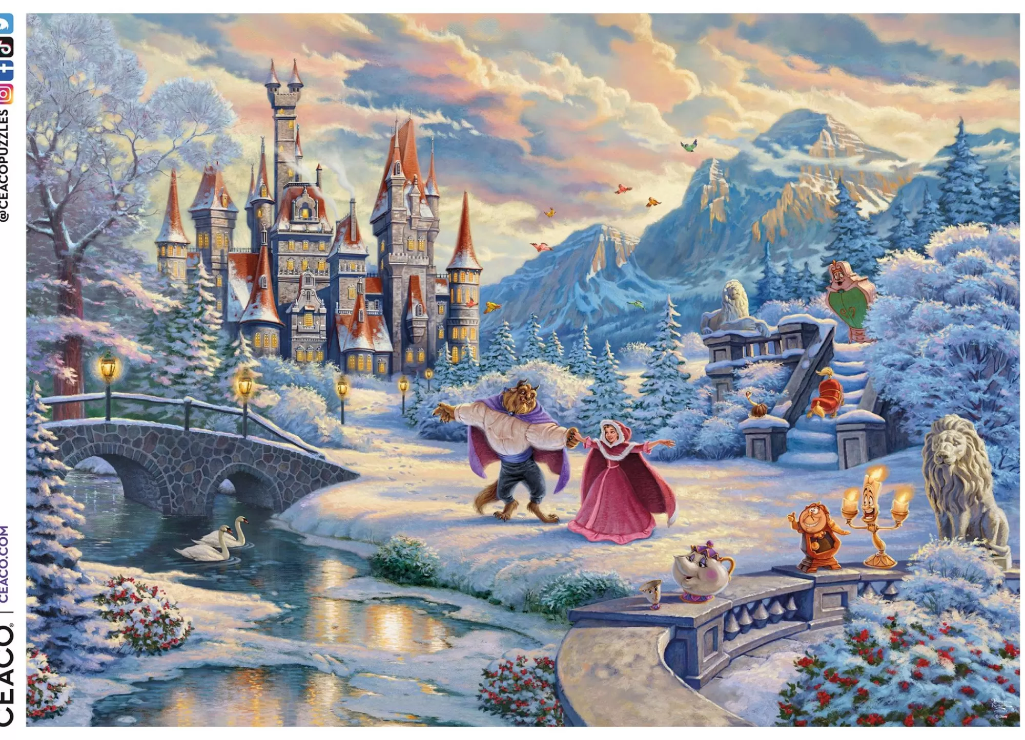 Ceaco Thomas Kinkade Disney - Beauty & The Beast Winter Enchantment - 1000 Piece Puzzle* Holiday Puzzles
