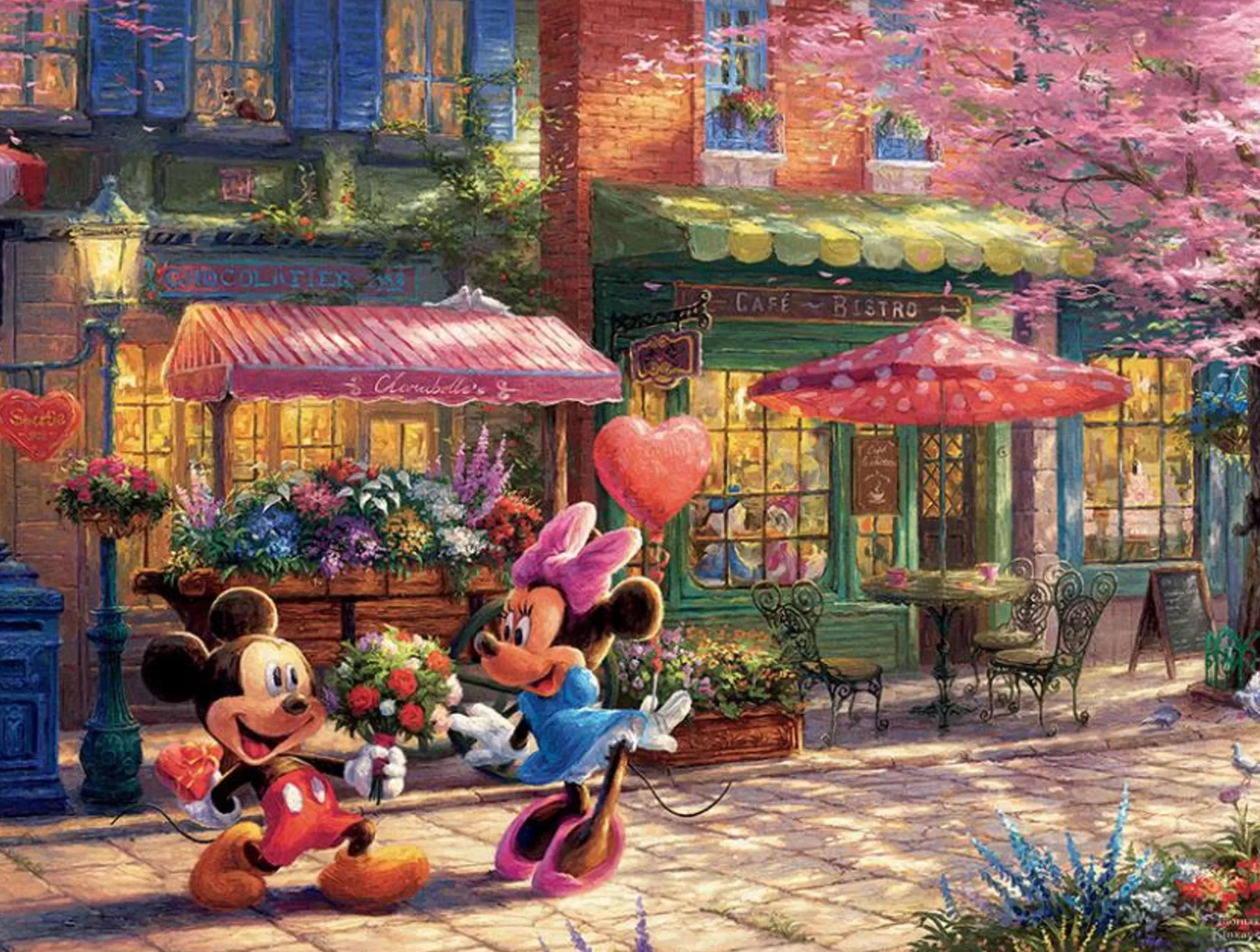 Ceaco Thomas Kinkade Disney - Mickey And Minnie Sweetheart Cafe - 750 Piece Puzzle* Disney Puzzles