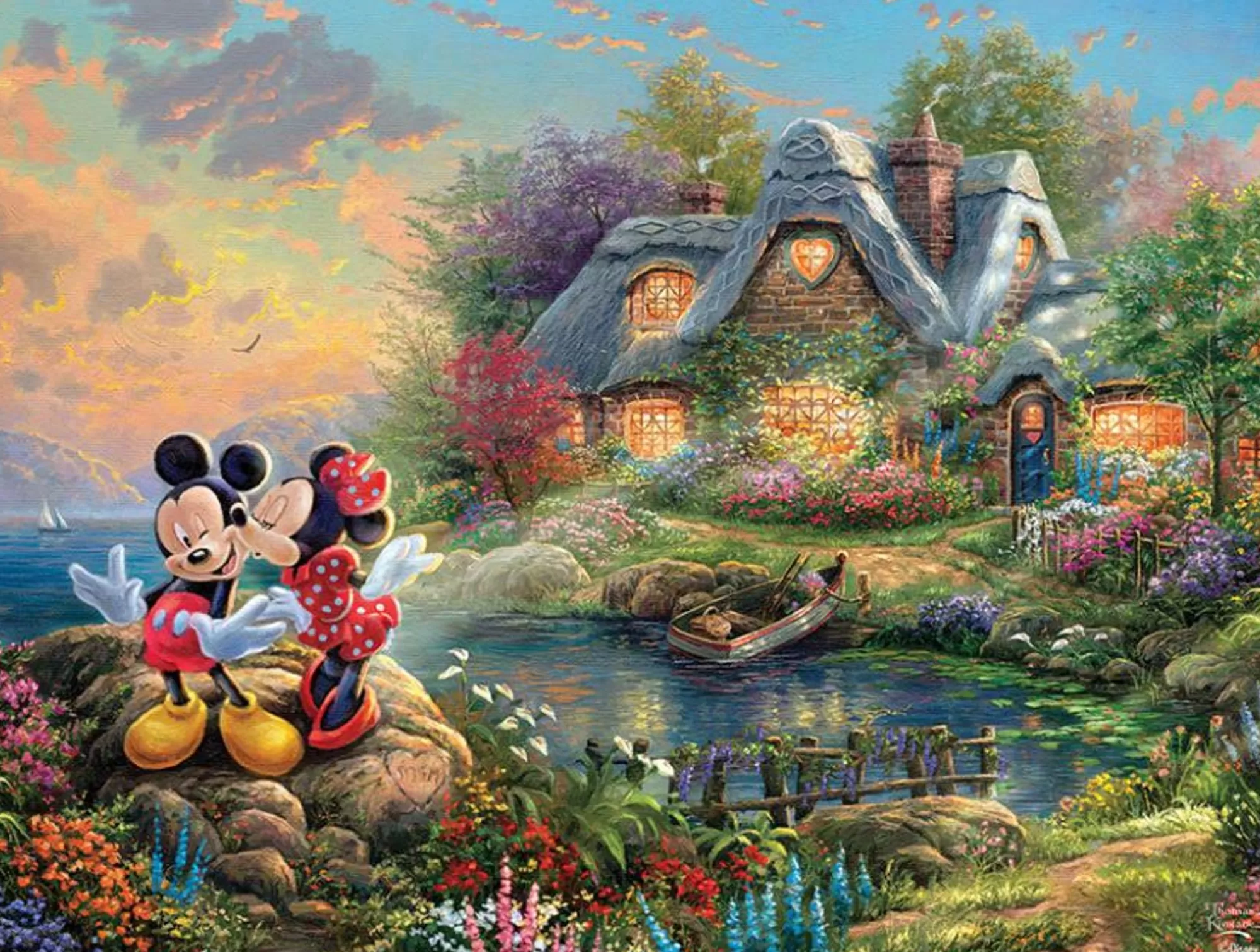 Ceaco Thomas Kinkade Disney - Mickey And Minnie Sweetheart Cove - 750 Piece Puzzle* Disney Puzzles