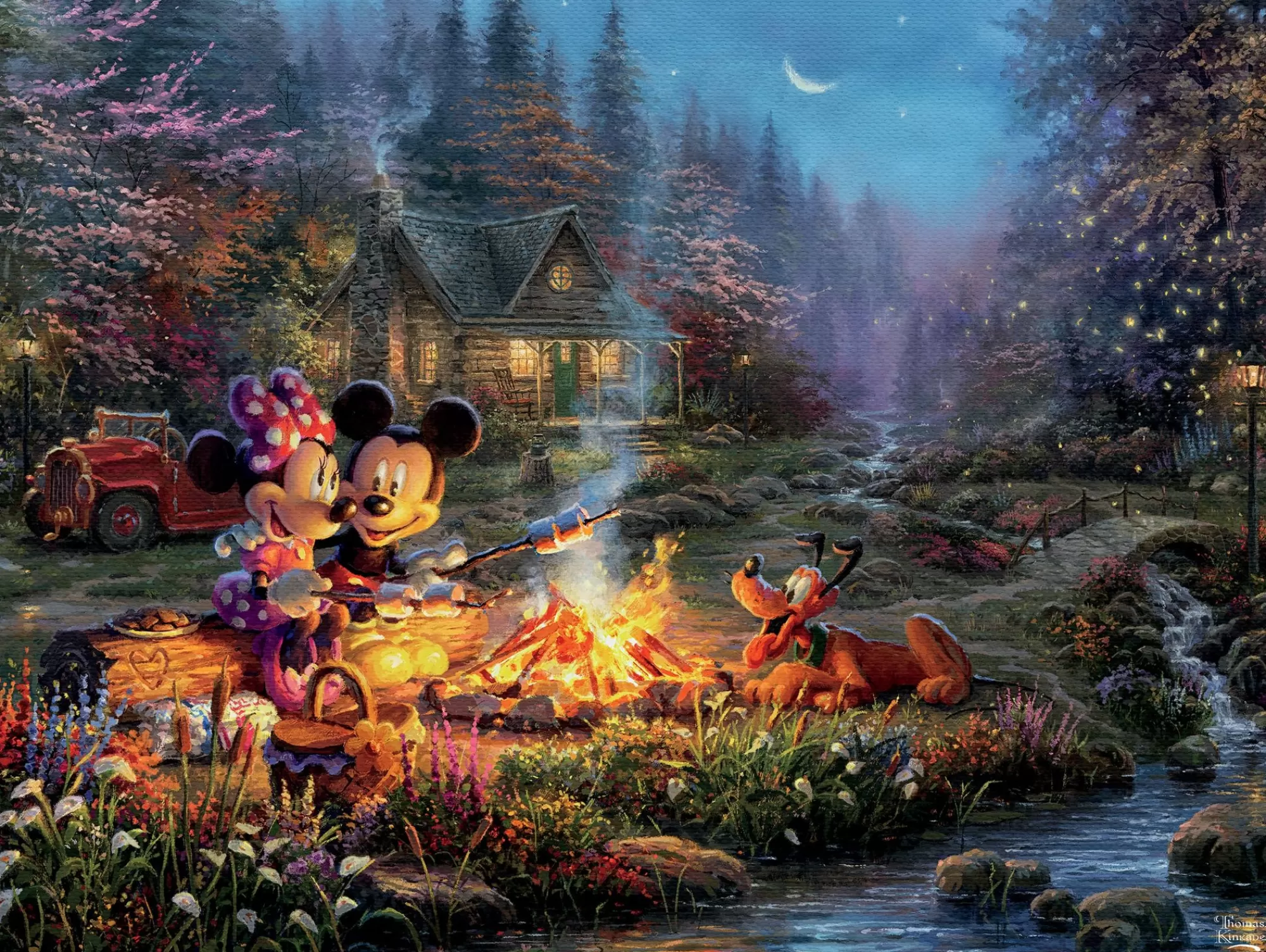 Ceaco Thomas Kinkade Disney - Mickey And Minnie Sweetheart Fire - 750 Piece Puzzle* Disney Puzzles