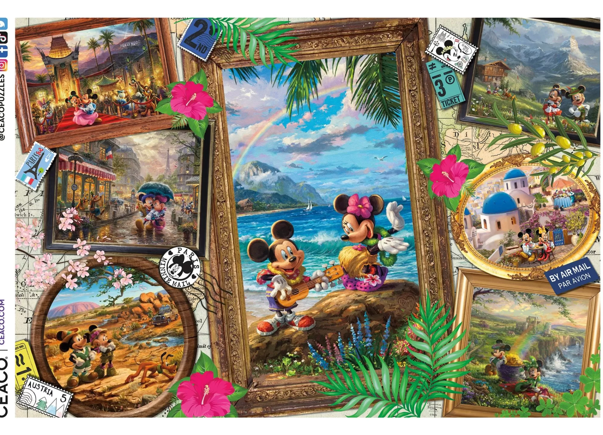 Ceaco Thomas Kinkade Disney Dreams - Mickey & Minnie Travel Collage - 2000 Piece Puzzle* Disney Puzzles