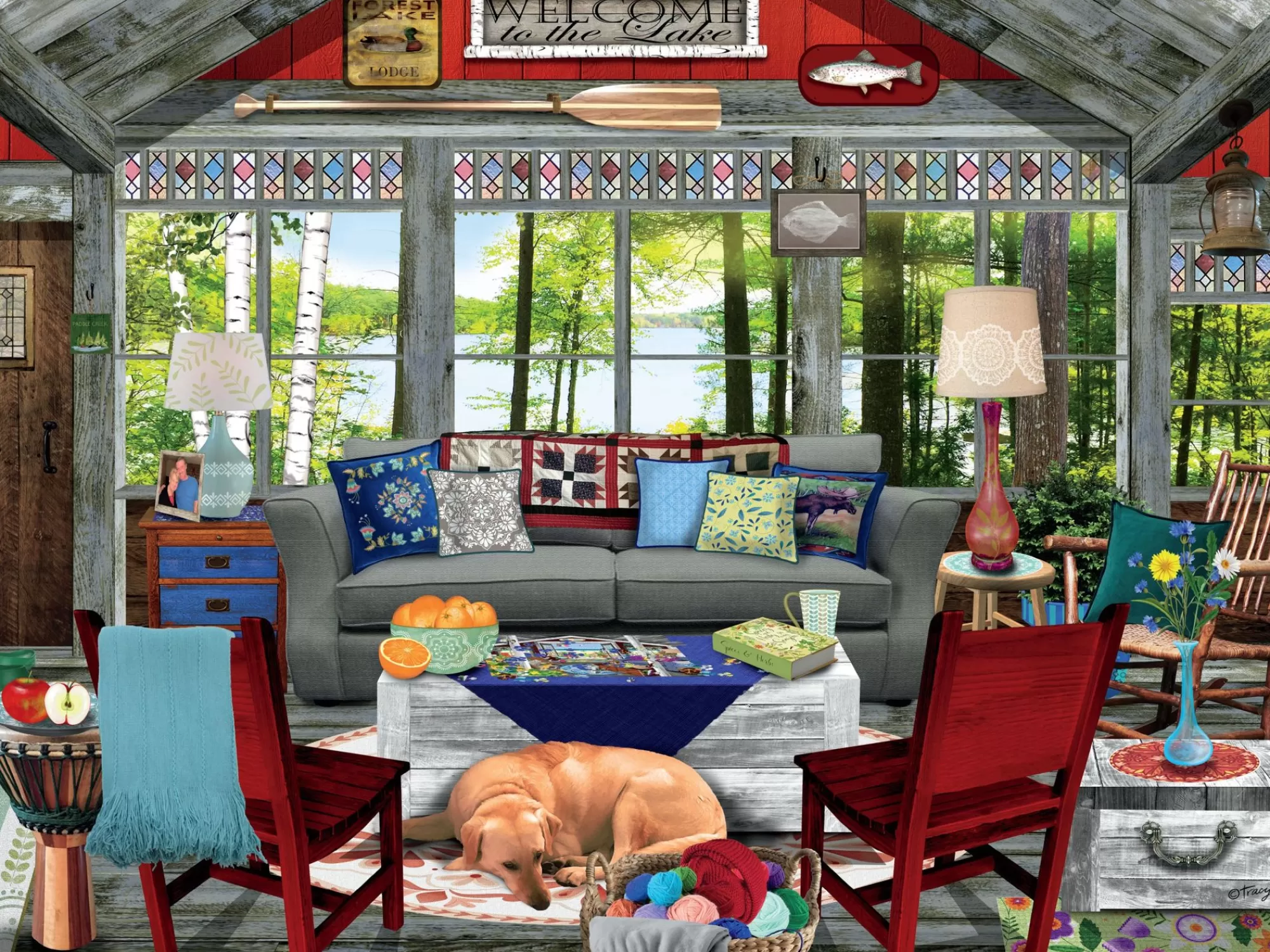 Ceaco Tracy Flickinger - Lake Cabin - 300 Piece Puzzle* Flowers Puzzles